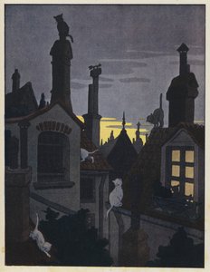 Koty na dachach nocą autorstwa Benjamin Rabier