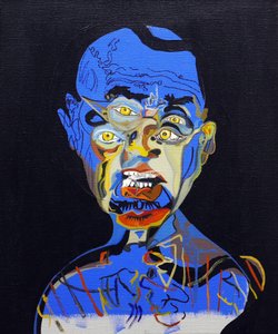 50 największych pisarzy w historii: James Ellroy, 2015 (olej i akryl na płótnie) autorstwa Benoit Erwann Boucherot