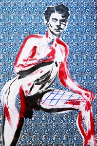 Masculin japonais 2, 2020 (akryl na japońskim papierze z sitodrukiem) autorstwa Benoit Erwann Boucherot