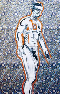 Masculin japonais 4, 2020 (akryl na japońskim papierze z sitodrukiem) autorstwa Benoit Erwann Boucherot
