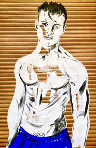 Masculin japonais 7, 2020 (akryl na japońskim papierze z sitodrukiem) autorstwa Benoit Erwann Boucherot