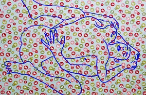 Masculin japonais 9, 2020 (akryl na japońskim papierze z sitodrukiem) autorstwa Benoit Erwann Boucherot