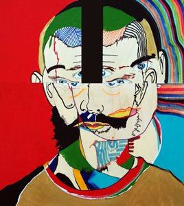 Surportrait : Mathieu Leroux, 2021 (olej i akryl na 3 zestawionych panelach drewnianych) autorstwa Benoit Erwann Boucherot