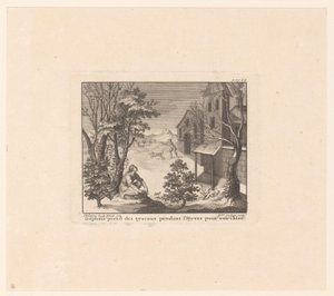 Daphnis op vogeljacht in de winter Daphnis zabiera ptaki zimą, aby zobaczyć Chloe (tytuł na obiekcie) autorstwa Benoît Audran (I)