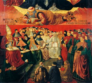 Arabski filozof Awerroes, fragment Triumfu św. Tomasza z Akwinu autorstwa Benozzo di Lese di Sandro Gozzoli