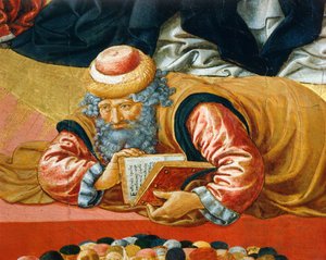 Arabski filozof Awerroes, fragment Triumfu św. Tomasza z Akwinu autorstwa Benozzo di Lese di Sandro Gozzoli