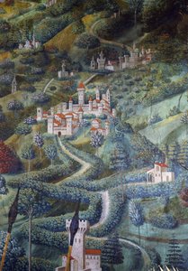 Zamki, detal krajobrazu z Procesji Magów autorstwa Benozzo di Lese di Sandro Gozzoli