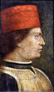Głowa mężczyzny w czerwonym kapeluszu (tempera na panelu) autorstwa Benozzo di Lese di Sandro Gozzoli