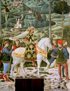 Jan VII Paleolog (1391-1448), cesarz wschodniorzymski, jako jeden z Trzech Króli, fragment z cyklu Podróży Trzech Króli w kaplicy, ok. 1460 autorstwa Benozzo di Lese di Sandro Gozzoli