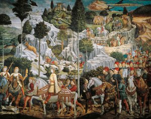 Procesja Trzech Króli do Betlejem, Benozzo Gozzoli (1420-1497), fresk, tempera i olej na ścianie, kaplica Palazzo Medici Riccardi, Florencja autorstwa Benozzo di Lese di Sandro Gozzoli