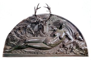 Nimfa Fontainebleau Bas płaskorzeźba z brązu Benvenuto Cellini (1500-1571) z zamku Anet. 1542 wym. 409x205 cm Paryż, Musee du Louvre
