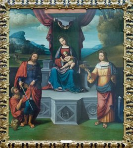 Madonna z Dzieciątkiem na tronie ze św. Marcinem i św. Rozalią autorstwa Benvenuto Tisi da Garofalo