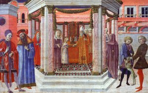 Ofiarowanie Marii w świątyni, fragment predelli autorstwa Benvenuto di Giovanni (1436-1518) autorstwa Benvenuto di Giovanni