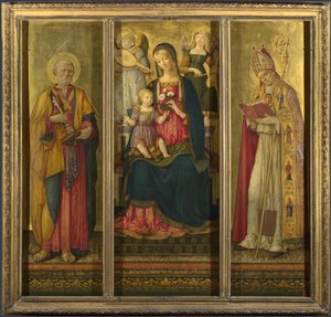Dziewica z Dzieciątkiem ze świętymi Piotrem i Mikołajem, 1479 autorstwa Benvenuto di Giovanni
