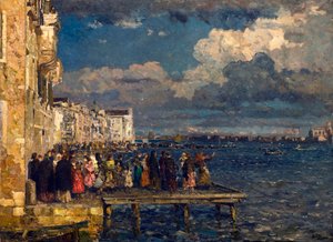 Przygotowanie do Festa del Redentore w Wenecji Malarstwo Beppe Ciardi (1875-1932) 1910-1915 Kolekcja prywatna