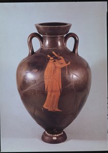 Czerwona amfora na poddaszu przedstawiająca muzyka grającego na lirze (ceramiczna) autorstwa Berlin Painter