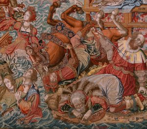 Flamandzki gobelin. Seria Honory. Fortuna, Droga do Honorów (La Fortuna, Camino de los Honores). Piąty gobelin z serii. Wzorcowi rysownicy z kręgu Bernarda van Orleya i Jana Gossaerta de Mabuse. Manufaktura Pieter van Aelst, Brusse