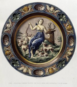 Diane (Artemis) chasseresse - Plat céramique, w „Dzieło Bernarda Palissy” C. Delange i C. Borneman, Paryż