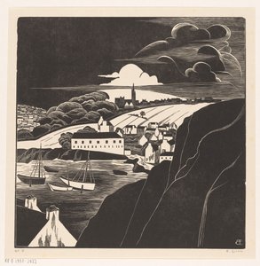Port w czasie odpływu (oryginalny tytuł na obiekcie) autorstwa Bernard Essers (signed by artist)