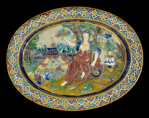 Piękna donica ceramiczna w glazurowanej glinie autorstwa Bernarda Palissy