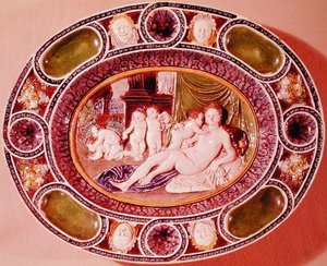 Talerz owalny przedstawiający kobietę przedstawiającą płodność (fajans) autorstwa Bernard Palissy