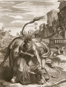 Herkules zwyciężył Acheloosa w kształcie byka, 1731 autorstwa Bernard Picart