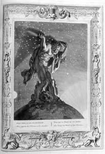 Atlas podpiera niebiosa na ramionach, 1733 autorstwa Bernard Picart