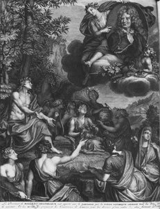 Frontispis do "Oeuvres" Nicolasa Boileau, znanego jako Boileau-Despreaux, triumf Boileau, wydany w 1718 r., Amsterdam autorstwa Bernard Picart