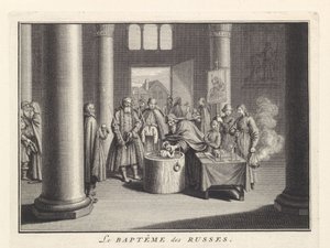 Chrzest niemowląt w Rosji, 1732 autorstwa Bernard Picart