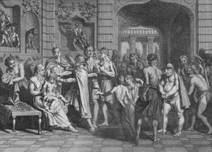 Włosy są obcięte, a Synowie Lynków otrzymują imię, 1723. autorstwa Bernard Picart