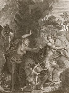 Orfeusz, wyprowadzający Eurydykę z piekła, patrzy na nią i traci ją na zawsze, 1731 autorstwa Bernard Picart