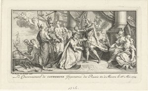 Piotr Wielki koronuje swoją żonę Katarzynę I na cesarzową, 1726 autorstwa Bernard Picart