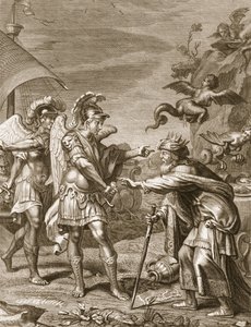 Phineus zostaje uwolniony z harpii przez Calaisa i Zetesa, 1731 autorstwa Bernard Picart
