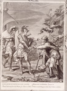 Phineus zostaje uwolniony z harpii przez Calaisa i Zetesa, 1731 autorstwa Bernard Picart