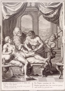 Telephus wyleczony przez rdzę z tej samej włóczni, którą go zraniono, 1731 autorstwa Bernard Picart