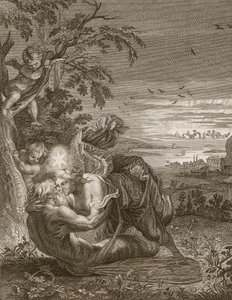 Tithonus, mąż Aurory, zamieniony w konika polnego, 1731 autorstwa Bernard Picart