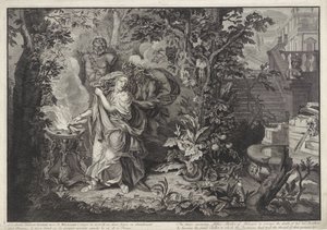 Boginie zemsty zachęcają Althaeę do spalenia dziennika Meleagera Historia Meleagera (tytuł serii) autorstwa Bernard Picart