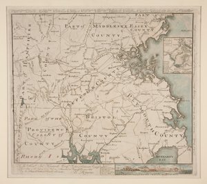 Mapa Bostonu i okolic, ca. 1775 autorstwa Bernard Romans