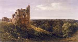 Zrujnowany zamek w krajobrazie (zamek Knaresborough) (akwarela na papierze)