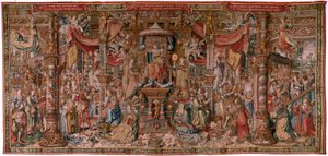 Flemish tapestry. Series The Honours. Faith (La Fe). First tapestry in the series. Model Cartoonists from the circle of Bernard van Orley and Jan Gossaert (Mabuse). Manufacture Pieter van Aelst, Brussels. Ca 1550. Fabric Gold, silver, silk and wool.   1317 autorstwa Bernard van Orley