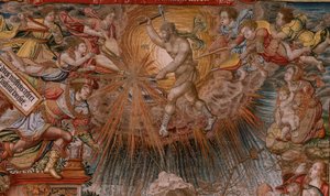 Flamandzki gobelin. Seria Honory. Fortuna, Droga do Honorów (La Fortuna, Camino de los Honores). Piąty gobelin z serii. Wzorcowi rysownicy z kręgu Bernarda van Orleya i Jana Gossaerta de Mabuse. Manufaktura Pieter van Aelst, Brusse autorstwa Bernard van Orley