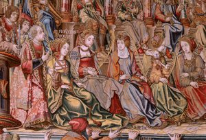 Flamandzki gobelin. Seria Honory. Honor (El Honor). Drugi gobelin w serii. Wzorcowi rysownicy z kręgu Bernarda van Orleya i Jana Gossaerta (Mabuse). Manufaktura Pieter van Aelst, Bruksela. Około 1550. Tkanina Złoto, srebro, jedwab i wełna. autorstwa Bernard van Orley