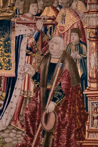 Flamandzki gobelin. Seria The Legend of the Madonna of the Sablon (Legenda Matki Bożej Sablon). Przybycie posągu Madonny. Produkcja w Brukseli. Rysownik Barend van Orley autorstwa Bernard van Orley