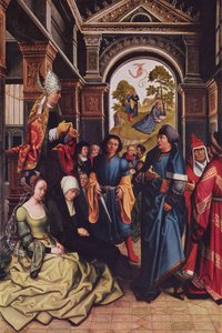 Kazanie św. Ambrożego na świeżym powietrzu: Dwóch stojących świętych biskupów autorstwa Bernard van Orley