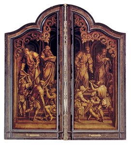 Sąd Ostateczny i siedem dzieł miłosierdzia, zamknięte (olej na desce) autorstwa Bernard van Orley