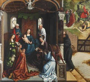 Dziewica z Dzieciątkiem adorowana przez św. Marcina, 1514. autorstwa Bernard van Orley