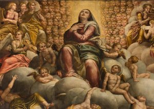 Apsyda, Ołtarz Bernardino Gatti zwany Il Sojaro, uzupełniony przez Giovanniego Battistę Trottiego, zwany IL Malosso, Wniebowzięcie Najświętszej Maryi Panny autorstwa Bernardino Gatti
