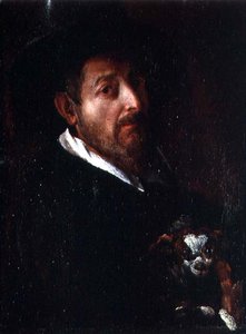Autoportret z psem (olej na płótnie)