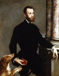 Portret dżentelmena, stojącego 3/4 długości, ubranego w czarny kostium i trzymającego książkę,