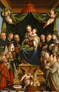 Madonna z Dzieciątkiem na tronie ze świętymi i darczyńcami autorstwa Bernardino Lanino